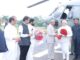 राज्यपाल,मुख्यमंत्री व उपमुख्यमंत्री यांनी प्रधानमंत्री नरेंद्र मोदी यांचे स्वागत केले.