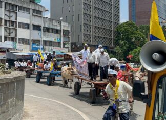 पेट्रोल-डिझेल दरवाढीविरोधात पुण्यात आपचा बैलगाडी मोर्चा