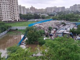 किर्ती एलिगंटच्या दक्षिण बाजूस बेकायदेशीरपणे कचरा, बांधकामाचा राडारोडा ; रहिवाशांच्या आरोग्य व सुरक्षिततेचा प्रश्न ऐरणीवर