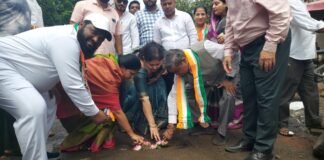 भाजप नेत्यांच्या नावाने खड्ड्यात कमळ सोडून निषेध; खड्डेमुक्त पुण्यासाठी राष्ट्रवादी काँग्रेस शरद पवार पक्षाकडून शहराध्यक्ष श्रीकांत पाटील यांच्या नेतृत्वाखाली आंदोलन