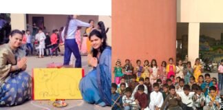 श्री.संत गाडगे महाराज इंग्रजी माध्यम शाळेत हिरव्या रंगाच्या साड्या परिधान करून नवरात्रोत्सव साजरा